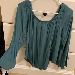 Off the shoulder blue blouse